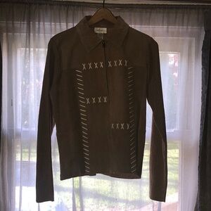 Women’s M studio Work tan colored jacket with string crosses